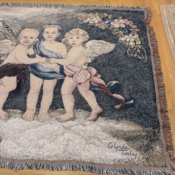 Vintage GLYNDA TURLEY  Floral Woven Tapestry Throw Blanket 66x46 inch - Picture 6 of 12